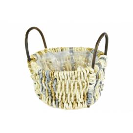 Vingo Květináč košík s úchyty z kukuřičného šustí - 22 x 20 cm