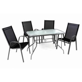Garthen Zahradní skládací set stůl + 4 stohovatelné židle - černá