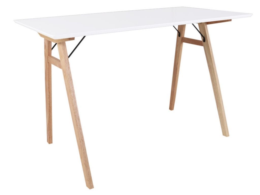 Nordic Living Bílý dřevěný pracovní stůl Vinay 120 cm s přírodní podnoží - Designovynabytek.cz