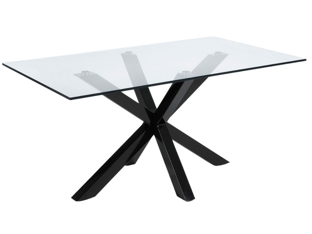 Skleněný jídelní stůl Kave Home Argo 180 x 100 cm s černou kovovou podnoží - Designovynabytek.cz