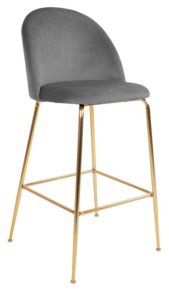 Nordic Living Šedá sametová barová židle Anneke se zlatou podnoží 76 cm - Designovynabytek.cz