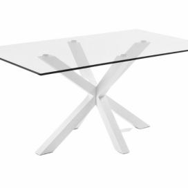 Skleněný jídelní stůl Kave Home Argo 160 x 90 cm s bílou kovovou podnoží