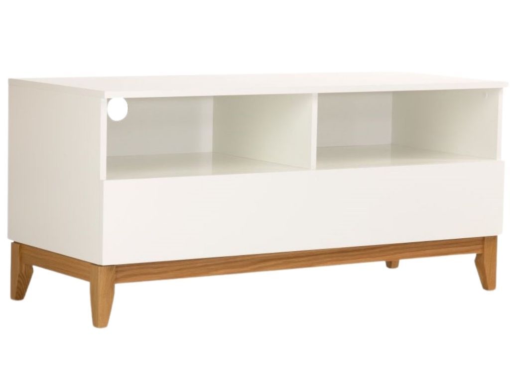 Bílý TV stolek Woodman Blanco s dubovou podnoží 120x48 cm - Designovynabytek.cz