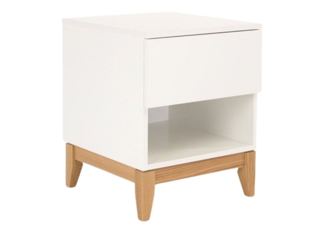 Bílý noční stolek Woodman Blanco s dubovou podnoží 55 cm - Designovynabytek.cz