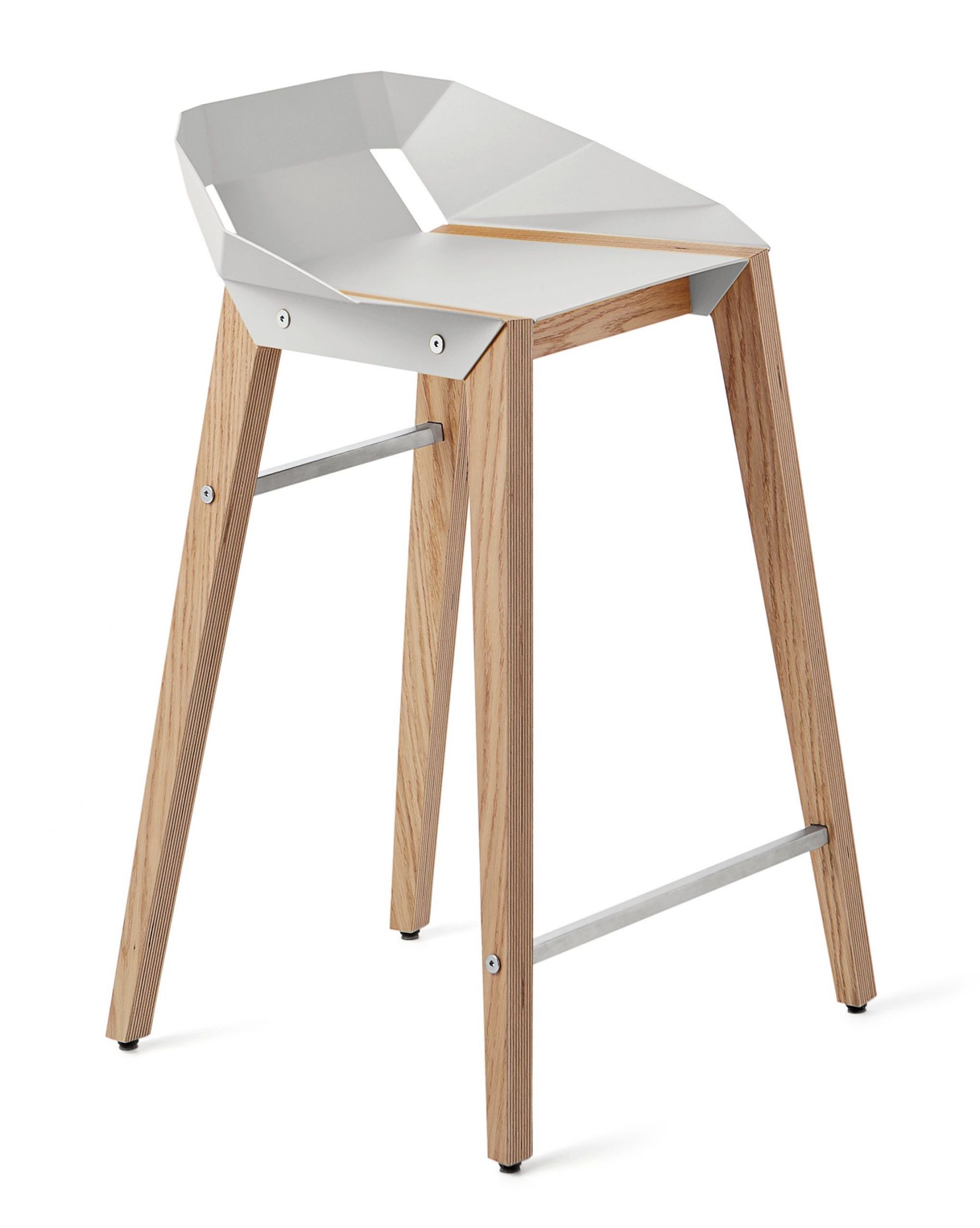 Bílá hliníková barová židle Tabanda DIAGO 62 cm s dubovou podnoží - Designovynabytek.cz