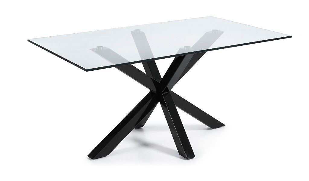 Jídelní stůl se skleněnou deskou Kave Home s černým podnožím, 160 x 90 cm - Bonami.cz