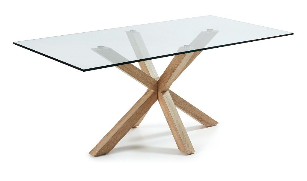 Skleněný jídelní stůl Kave Home Argo 200 x 100 cm s přírodní kovovou podnoží - Designovynabytek.cz