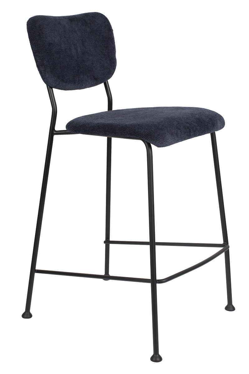 Tmavě modrá manšestrová barová židle ZUIVER BENSON 64,5 cm - Designovynabytek.cz