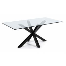 Skleněný jídelní stůl Kave Home Argo 200 x 100 cm s černou kovovou podnoží