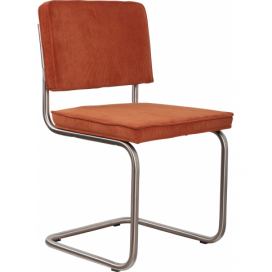 Oranžová manšestrová jídelní židle ZUIVER RIDGE RIB s matným rámem