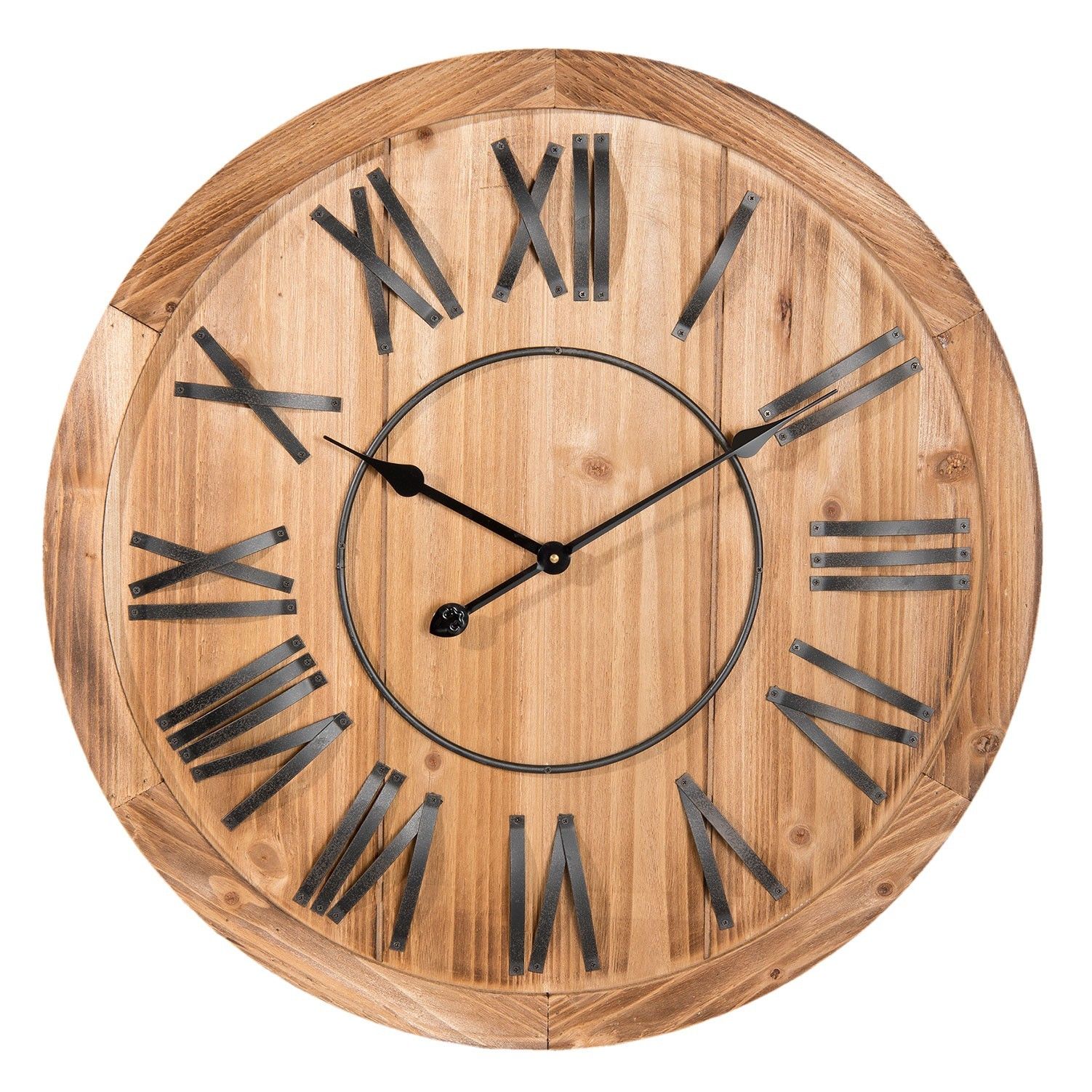 Dřevěné hodiny s kovovými číslicemi - Ø 70*5 cm Clayre & Eef - LaHome - vintage dekorace