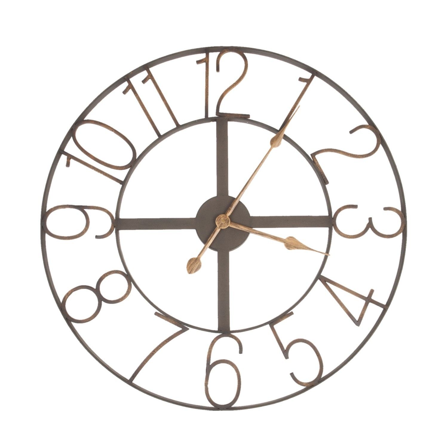 Hnědé kovové hodiny Mentic se zlatými čísly - Ø 60 * 5 cm Clayre & Eef - LaHome - vintage dekorace