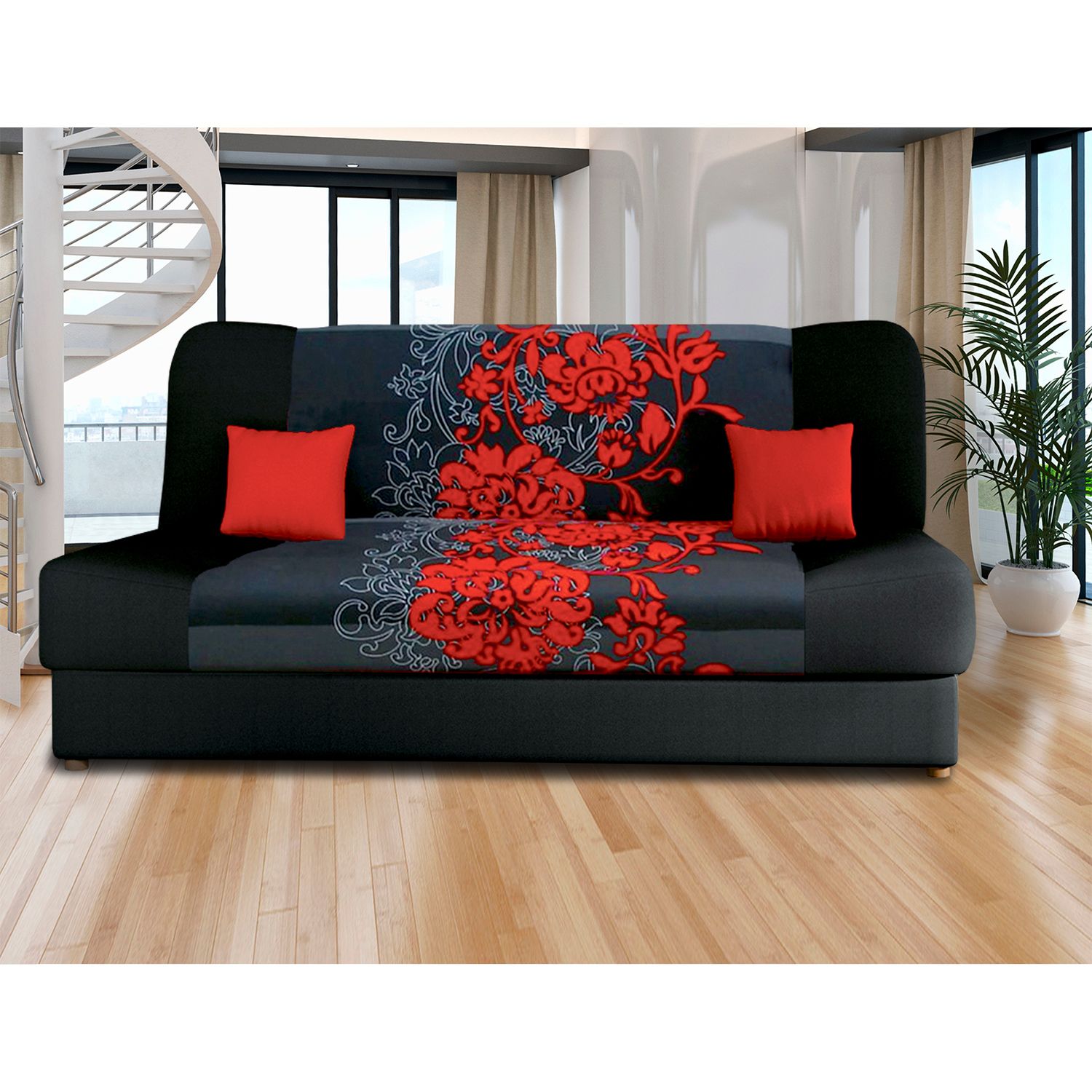 Pohovka VICTORIA červené květy - IDEA nábytek