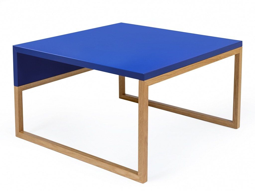 Modrý konferenční stolek Woodman Cubis s dubovou podnoží 60 x 50 cm - Designovynabytek.cz