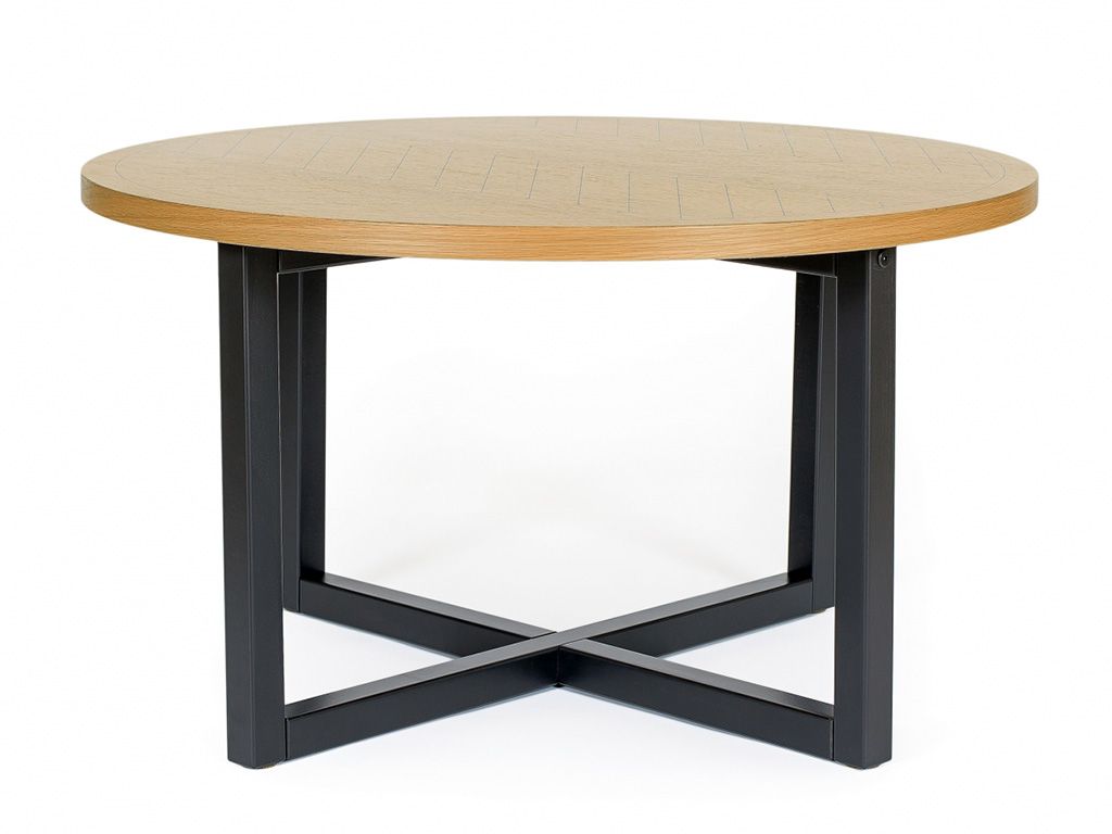 Dubový rýhovaný kulatý konferenční stolek Woodman Camden s březovou podnoží 80 cm - Designovynabytek.cz