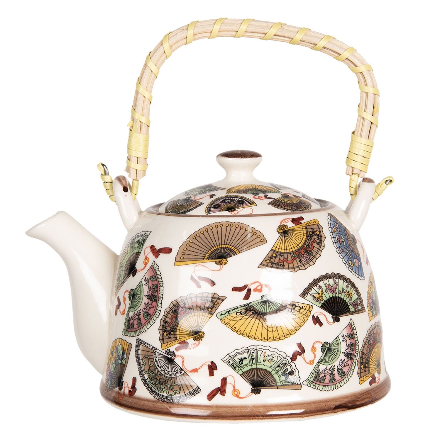 Porcelánová konvice na čaj s motivem vějířů - 18*14*12 cm / 0,8L Clayre & Eef - LaHome - vintage dekorace