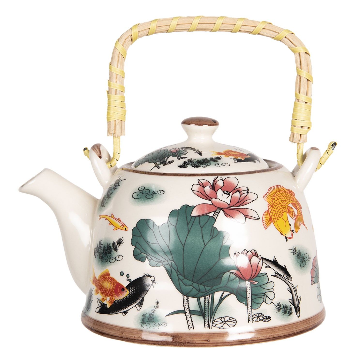 Porcelánová konvice na čaj s květy a rybkami - 18*14*12 cm / 0,8L Clayre & Eef - LaHome - vintage dekorace