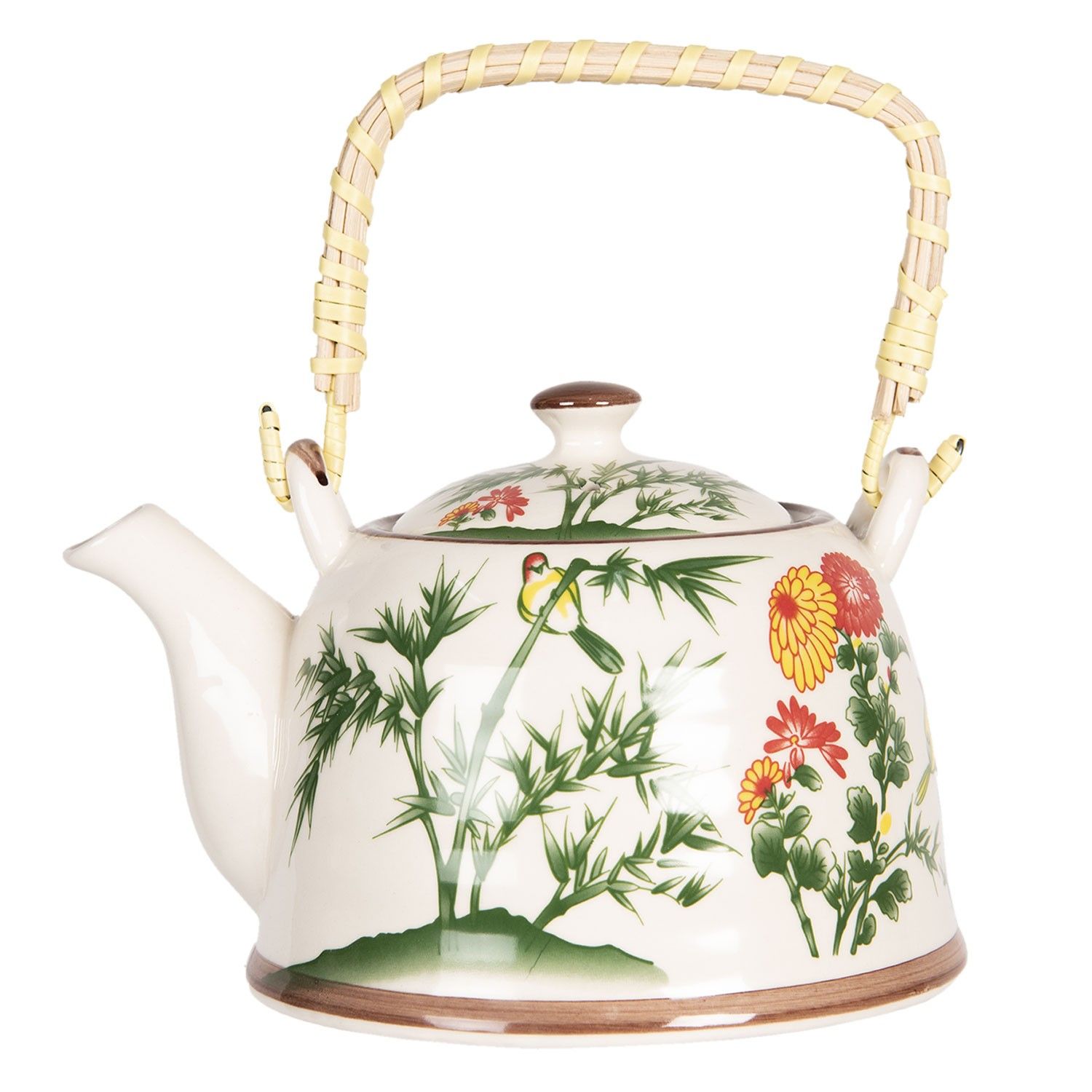Porcelánová konvice na čaj s bambusem a květy - 18*14*12 cm / 0,8L Clayre & Eef - LaHome - vintage dekorace