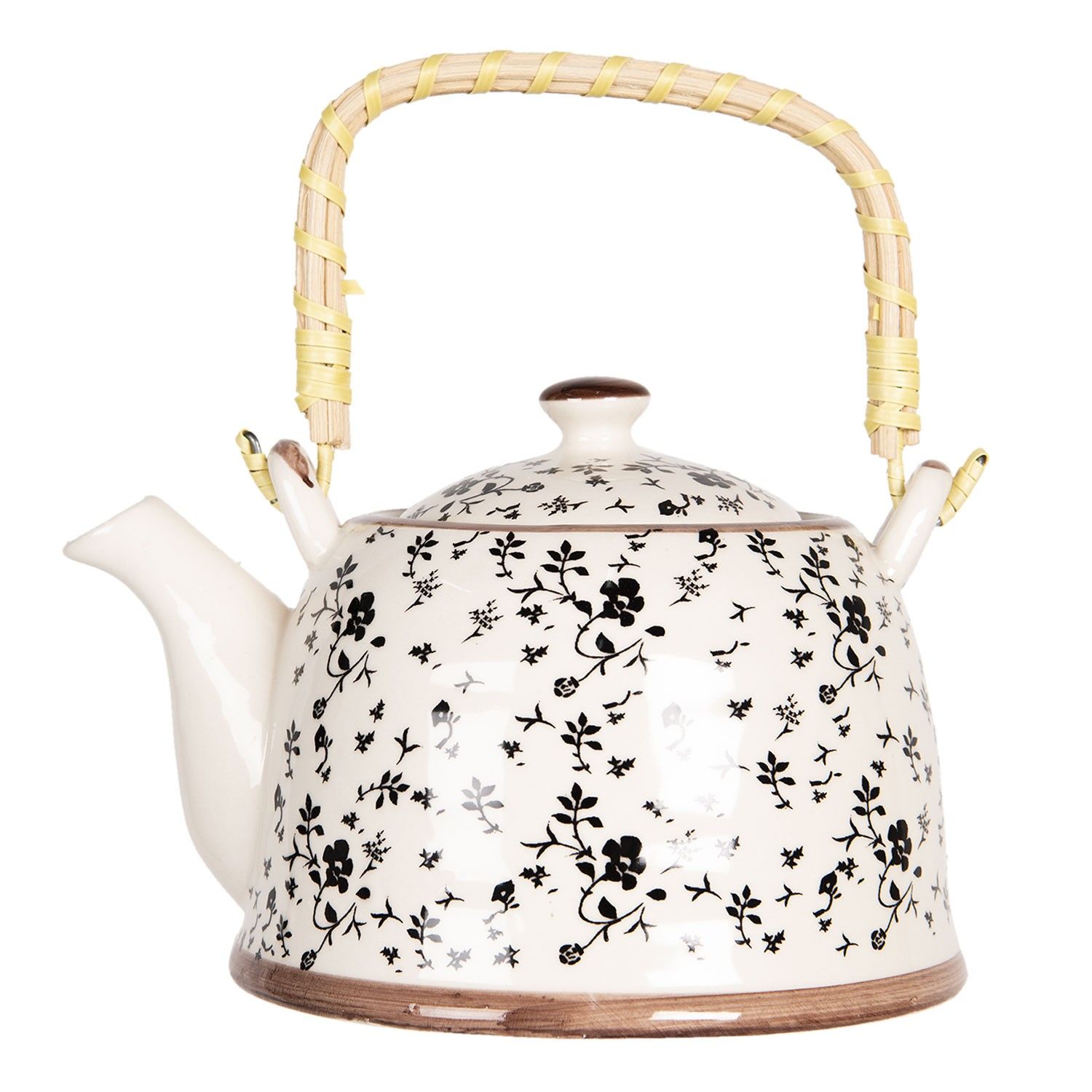 Konvička na čaj s černými kvítky - 18*14*12 cm / 0,8L Clayre & Eef - LaHome - vintage dekorace
