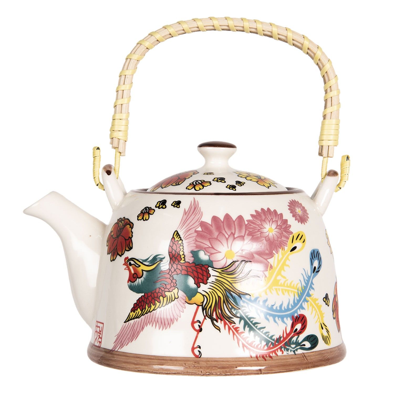 Konvice na čaj s motivem ptáčka s květy - 18*14*12 cm / 0,8L Clayre & Eef - LaHome - vintage dekorace