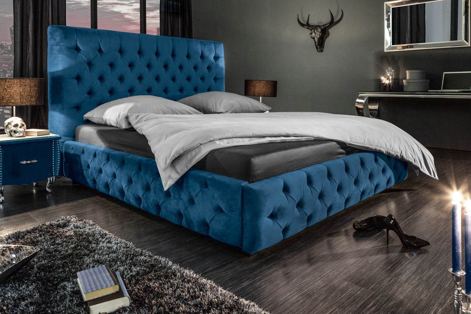 LuxD 24745 Designová postel Laney 180x200 cm tmavě modrý samet - Estilofina-nabytek.cz
