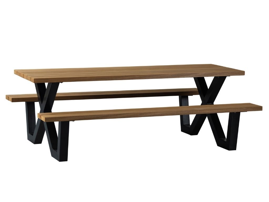 Hoorns Dřevěný zahradní stůl s lavicemi Tabelo 206 x 145 cm - Designovynabytek.cz