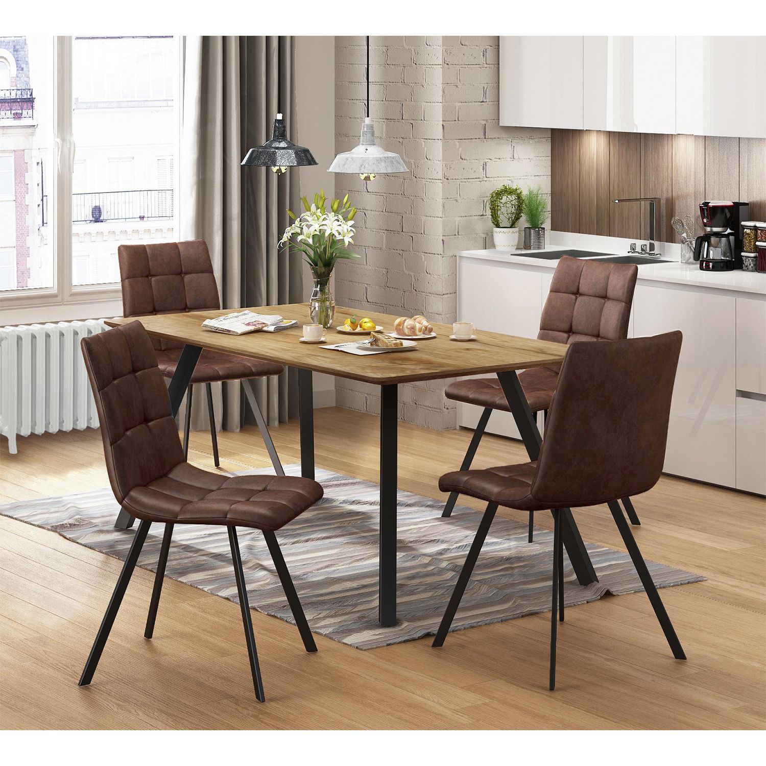 Jídelní stůl BERGEN dub + 4 židle BERGEN hnědé mikrovlákno - IDEA nábytek