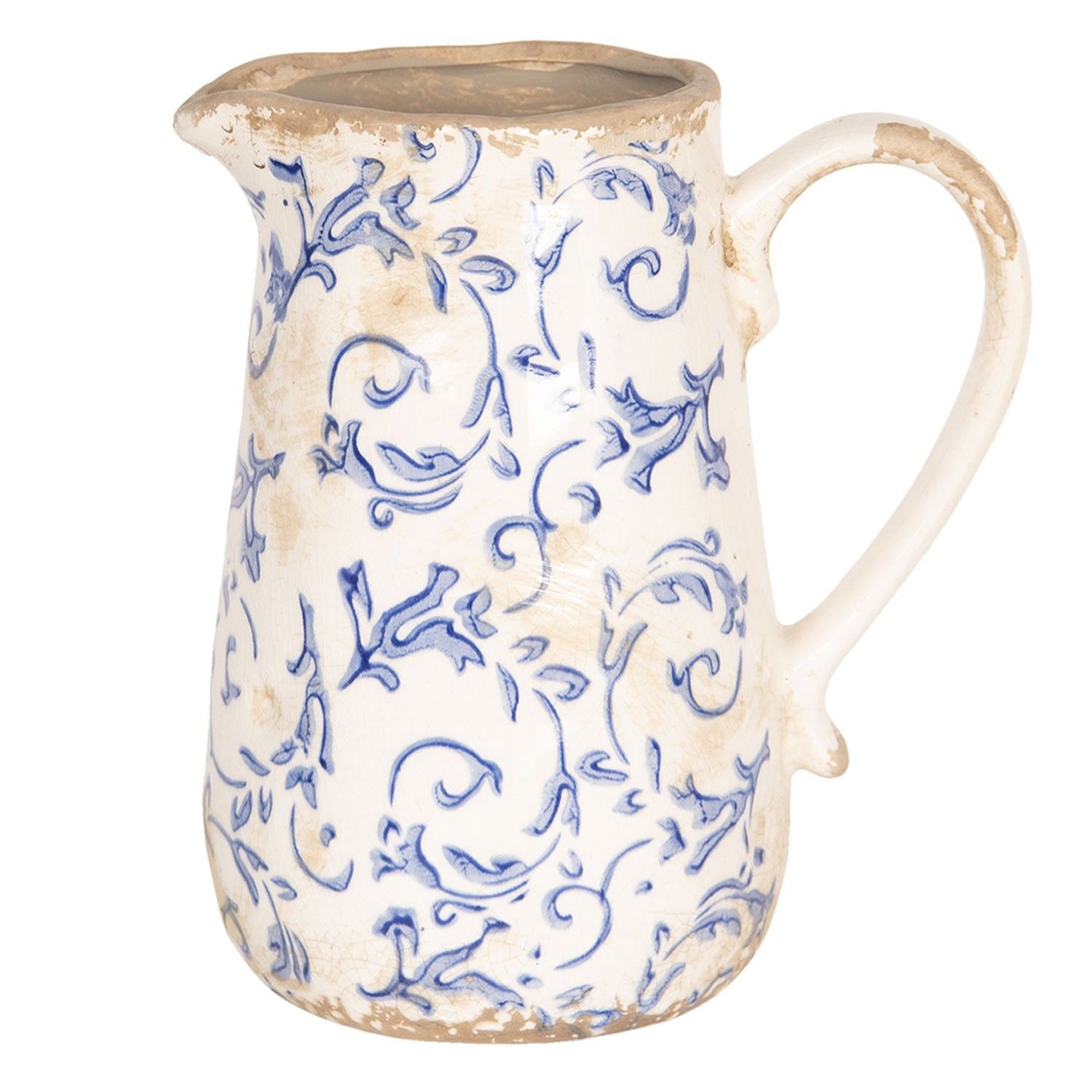Retro džbán s modrými květy - 17*12*18 cm Clayre & Eef - LaHome - vintage dekorace