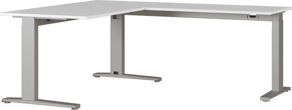 Šedý rohový kancelářský stůl GEMA Leanor 160 x 193 cm se stříbrnou podnoží - Designovynabytek.cz
