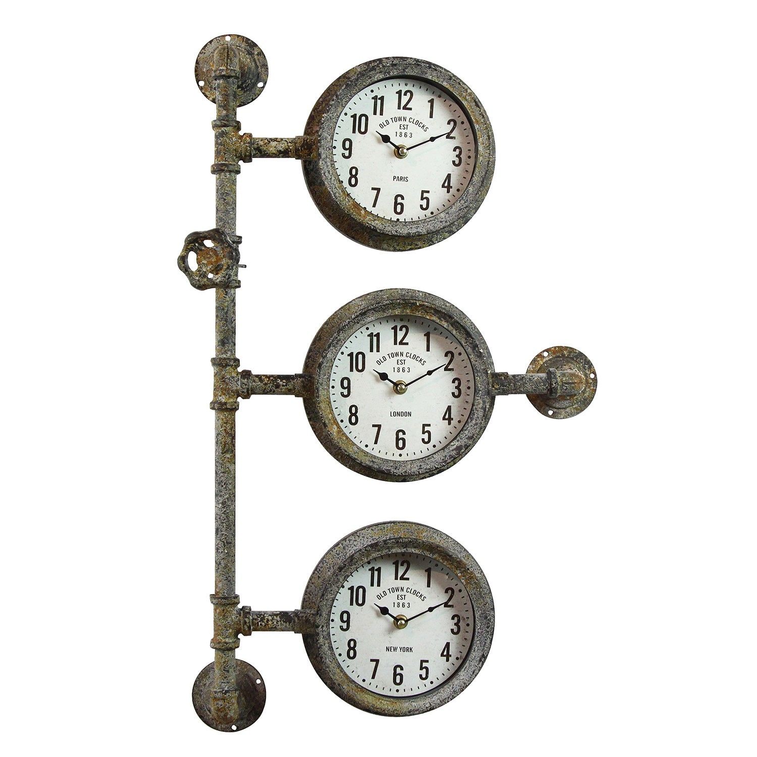 Industriální nástěnné hodiny s patinou - 69*41*16 cm Clayre & Eef - LaHome - vintage dekorace