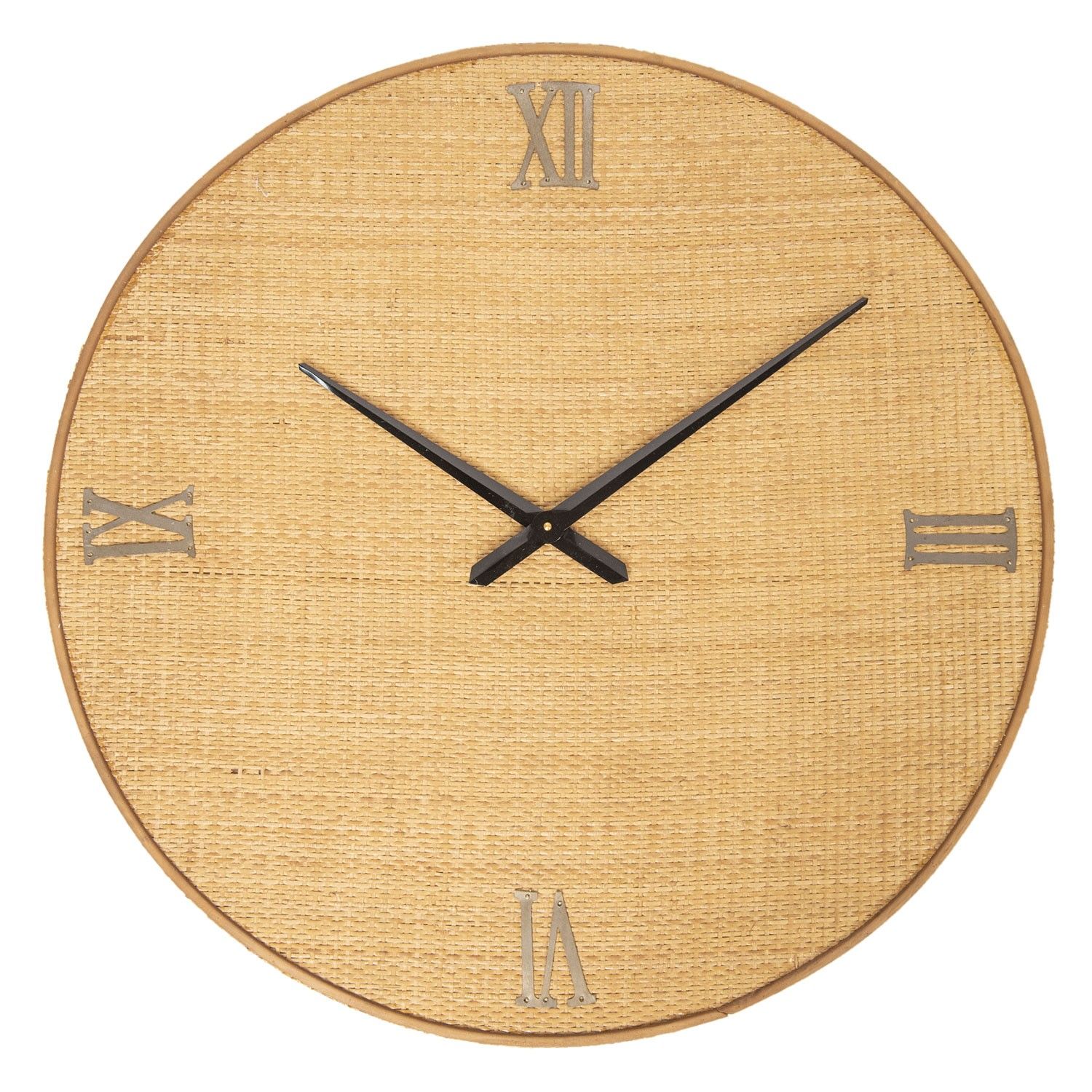 Přírodní nástěnné hodiny se slaměným výpletem - Ø 80*5 cm / 1*AA Clayre & Eef - LaHome - vintage dekorace