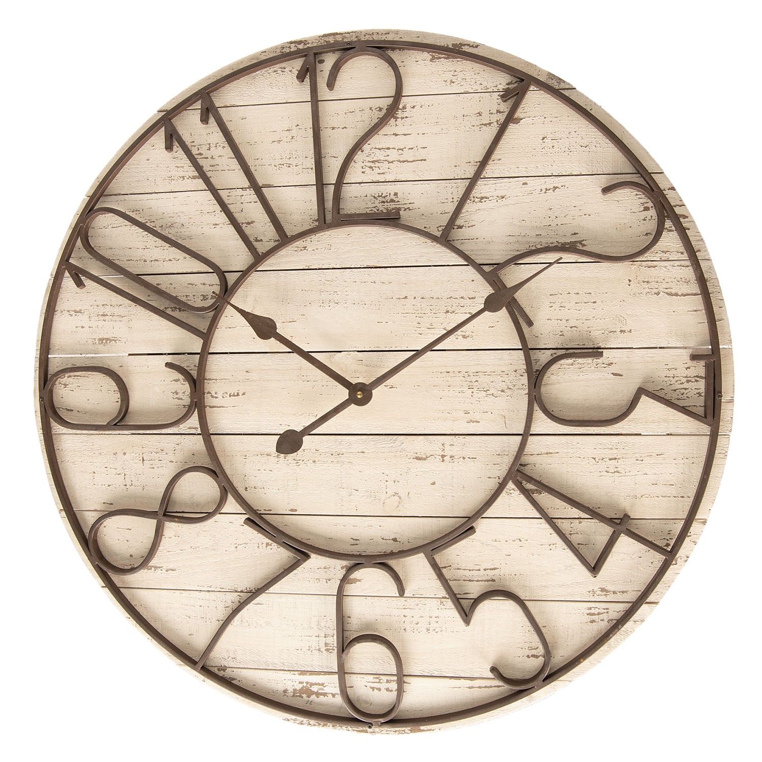 Dřevěné hodiny s kovovým ciferníkem - Ø 72*7 cm / 2*AA Clayre & Eef - LaHome - vintage dekorace