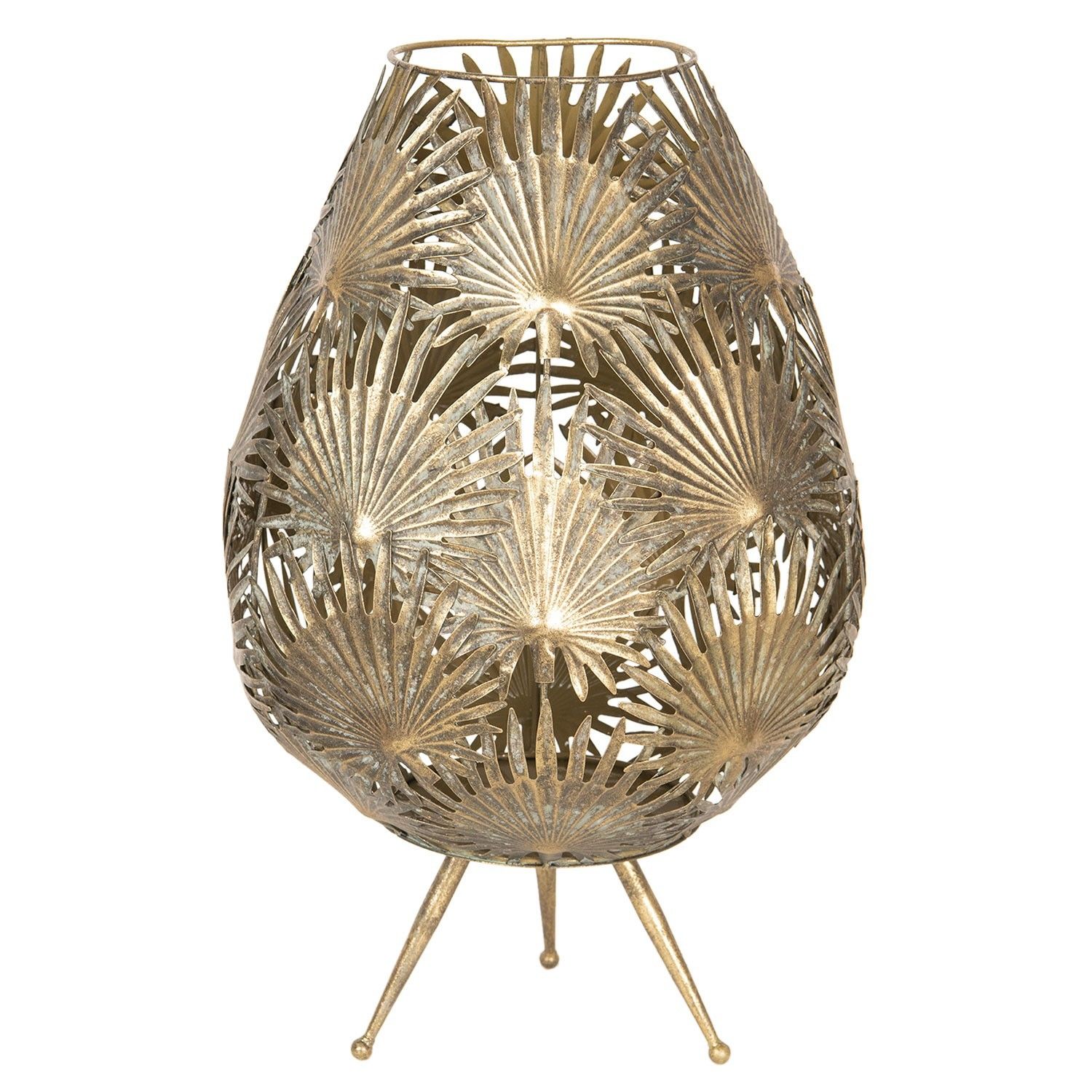 Zlatá kovová lucerna s listy -Ø 27*44 cm Clayre & Eef - LaHome - vintage dekorace