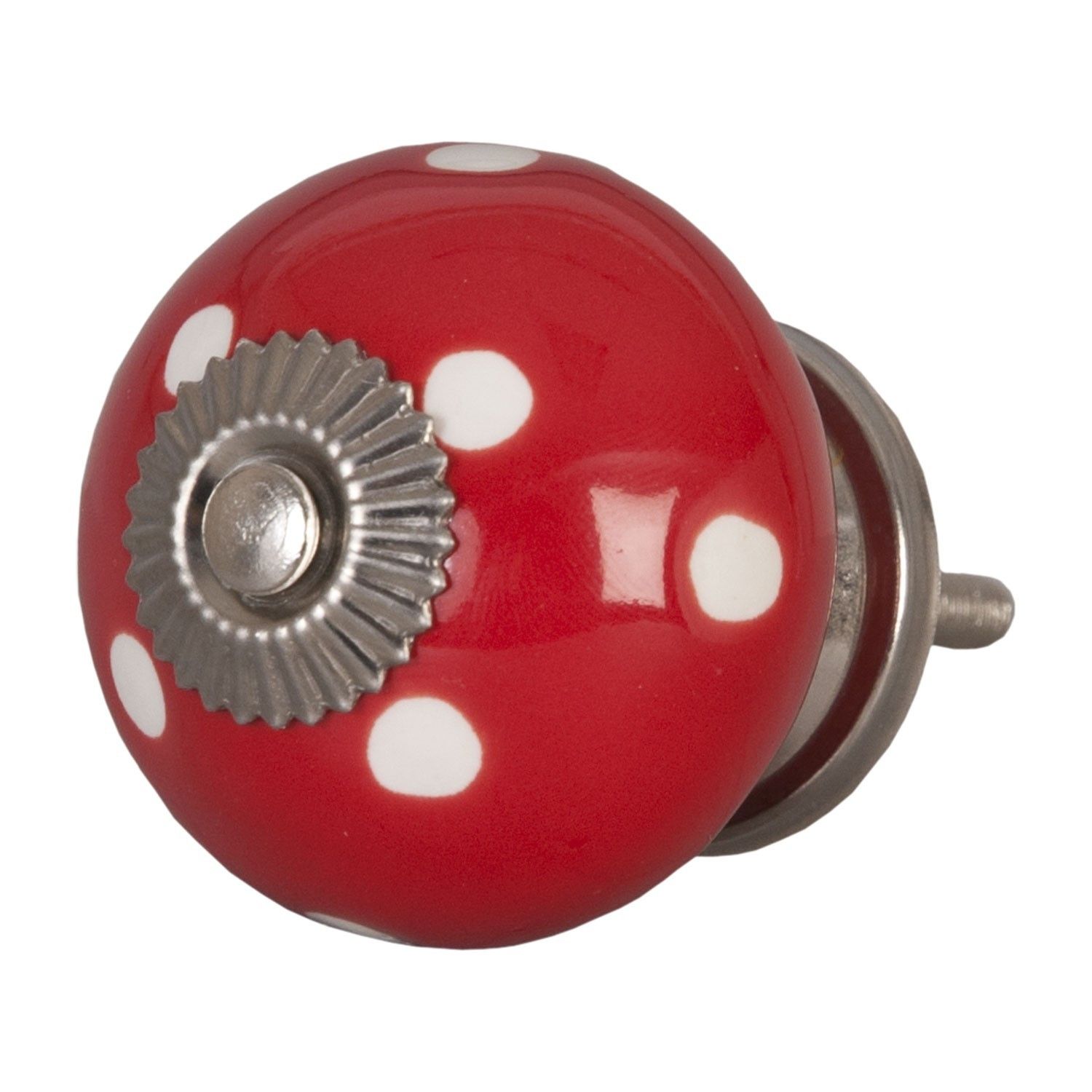 Červená keramicka úchytka s puntíky -  Ø 4 cm Clayre & Eef - LaHome - vintage dekorace