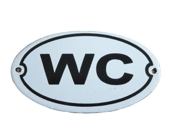 Bílá kovová smaltovaná cedule WC - 13,5*7,5 cm Ostatní - LaHome - vintage dekorace