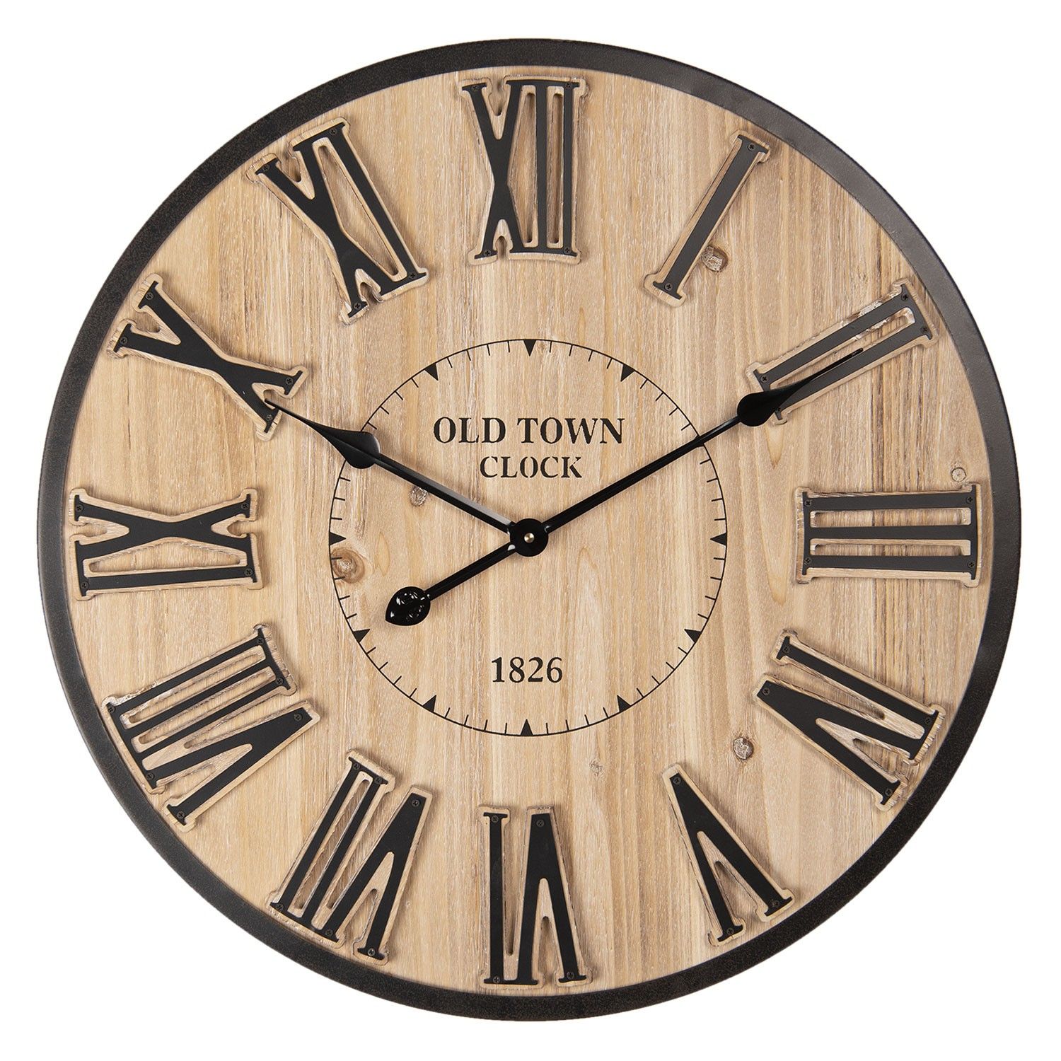 Dřevěné nástěnné hodiny s římskými číslicemi Old Town CLock – Ø 60*5 cm / 1*AA Clayre & Eef - LaHome - vintage dekorace