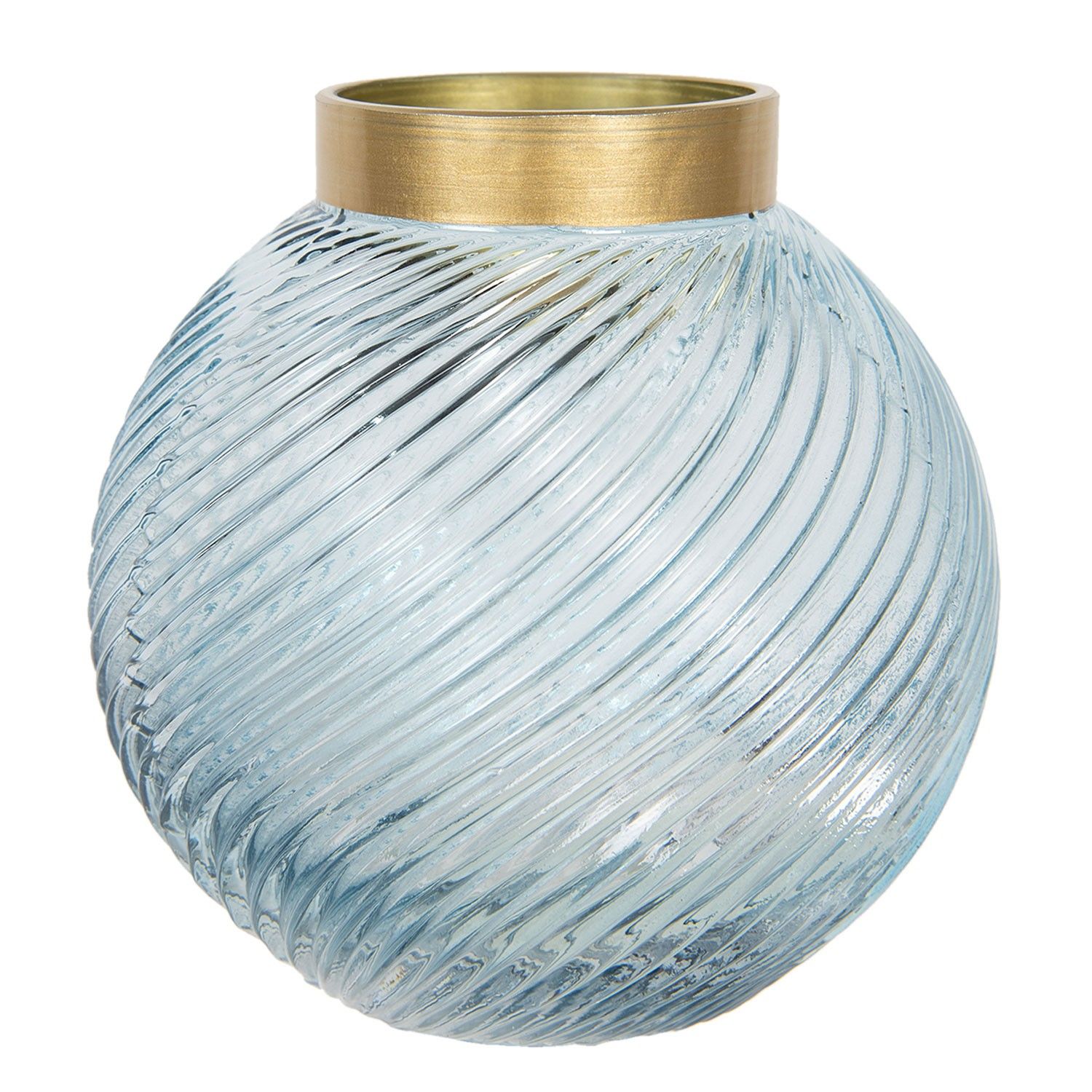 Modrá skleněná váza se zlatým hrdlem Goldina – Ø 19*19 cm Clayre & Eef - LaHome - vintage dekorace