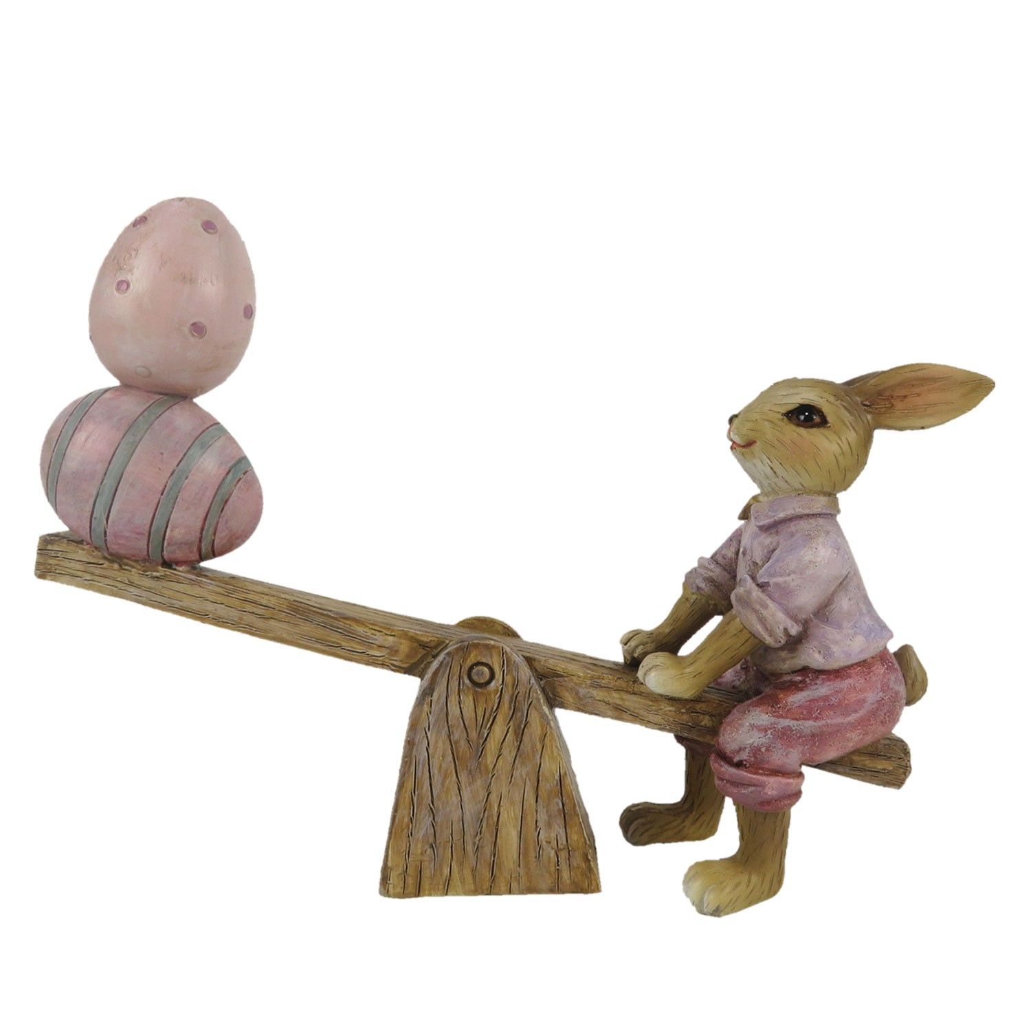 Velikonoční dekorace králíčka s vajíčky na houpačce - 16*3*12 cm Clayre & Eef - LaHome - vintage dekorace