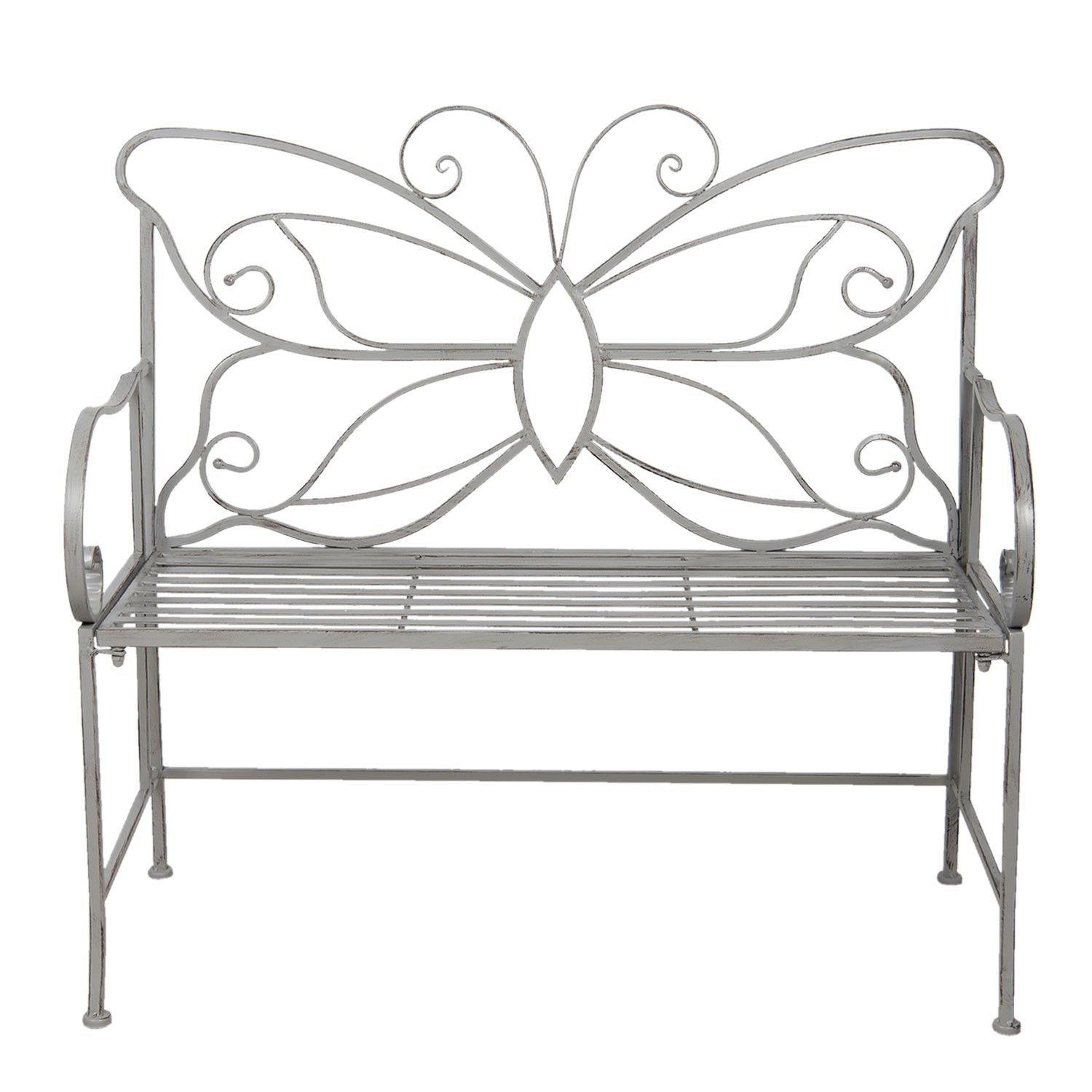 Šedá kovová zahradní lavice Butterfly - 108*55*99 cm Clayre & Eef - LaHome - vintage dekorace