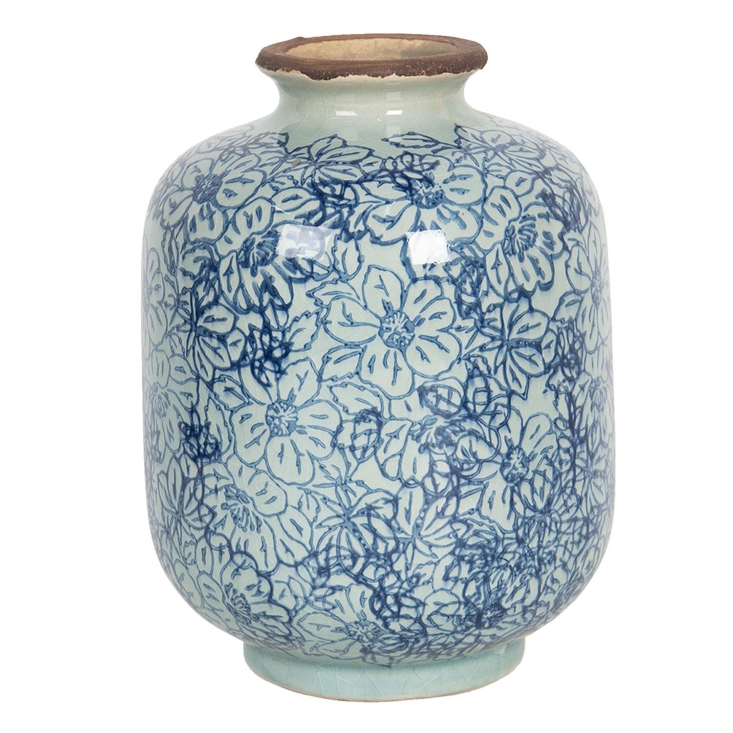 Keramická váza ve vintage stylu s modrými kvítky Bleues – Ø 10*15 cm  Clayre & Eef - LaHome - vintage dekorace