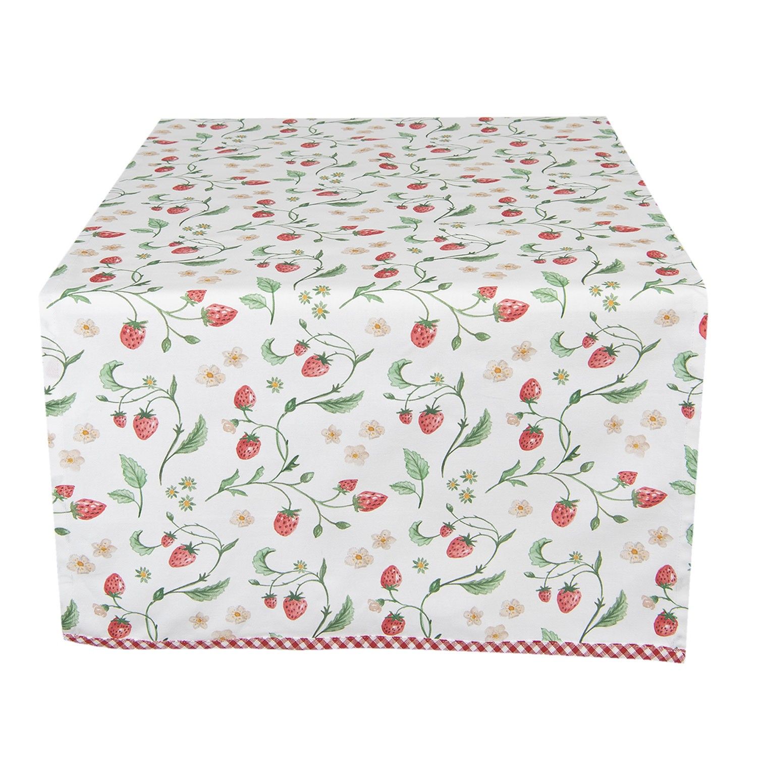 Bavlněný běhoun na stůl s motivem lesních jahod Wild Strawberries - 50*140 cm Clayre & Eef - LaHome - vintage dekorace