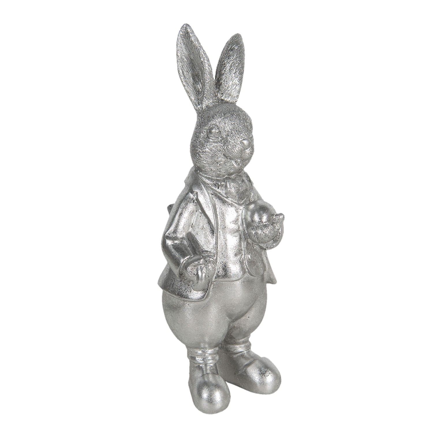 Velikonoční dekorace stříbrného králíka s vajíčkem Métallique - 12*11*22 cm Clayre & Eef - LaHome - vintage dekorace