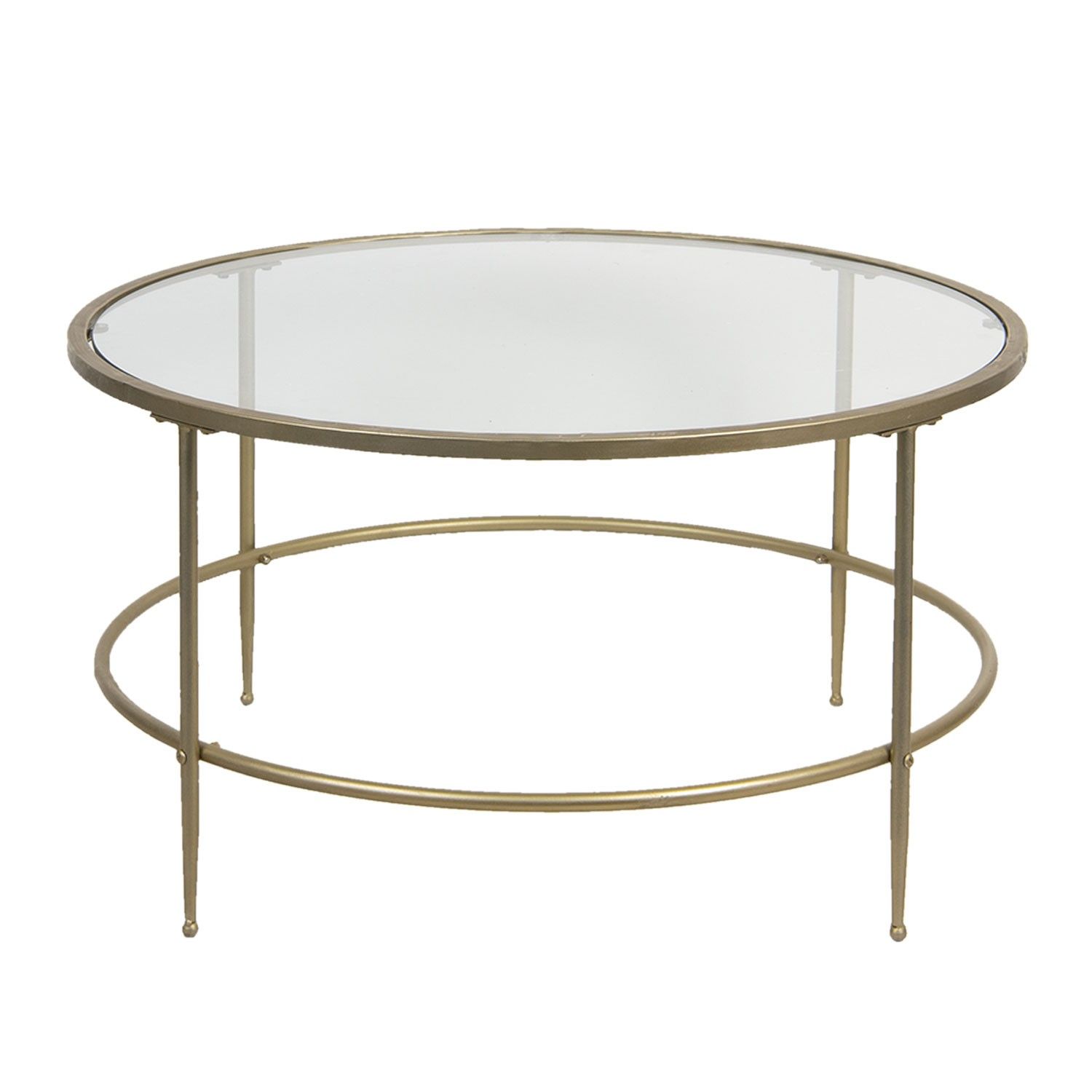 Zlatý kovový konferenční stolek se skleněnou deskou Akantha – Ø 85*46 cm  Clayre & Eef - LaHome - vintage dekorace