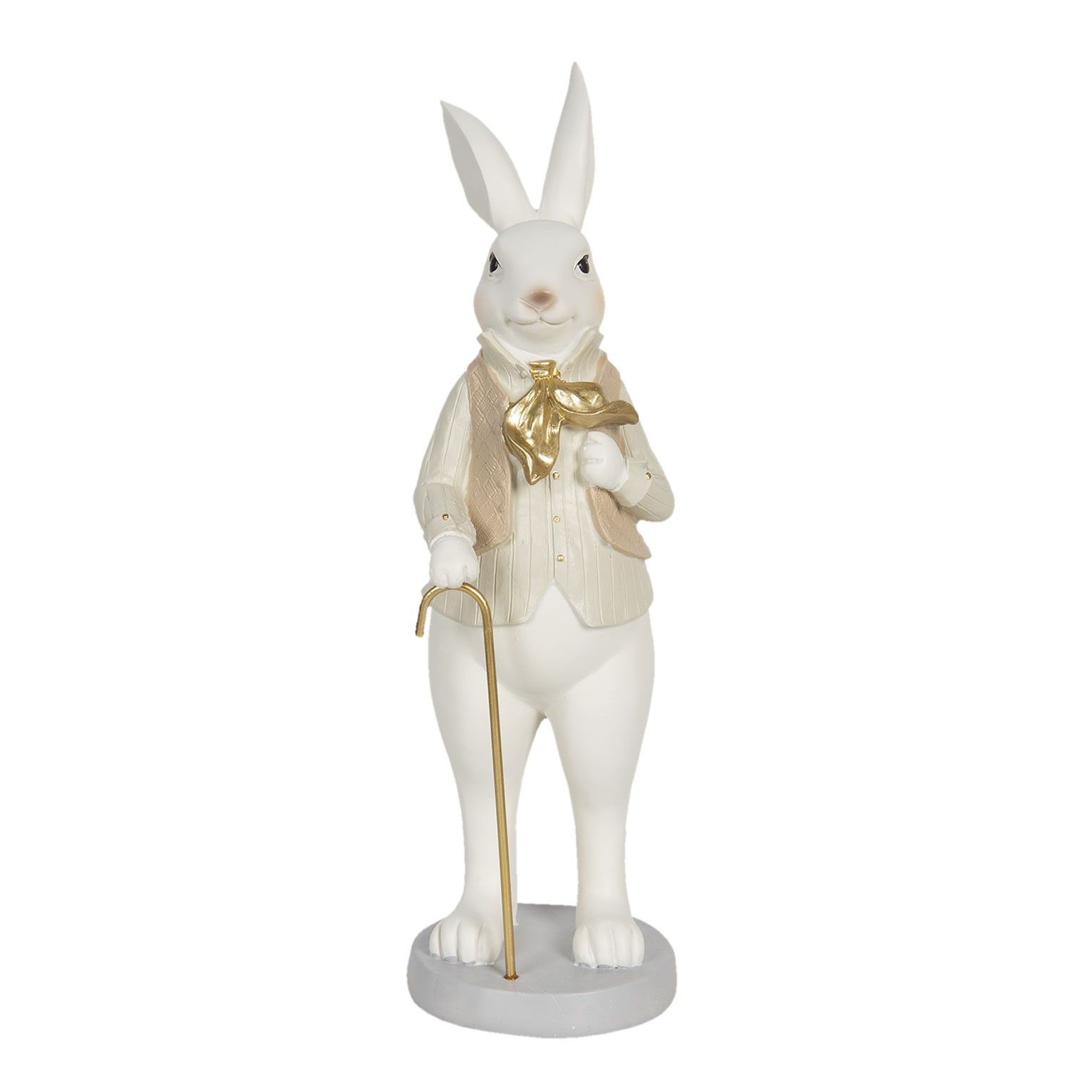 Velikonoční dekorační soška králíka s hůlkou - 12*9*31 cm Clayre & Eef - LaHome - vintage dekorace