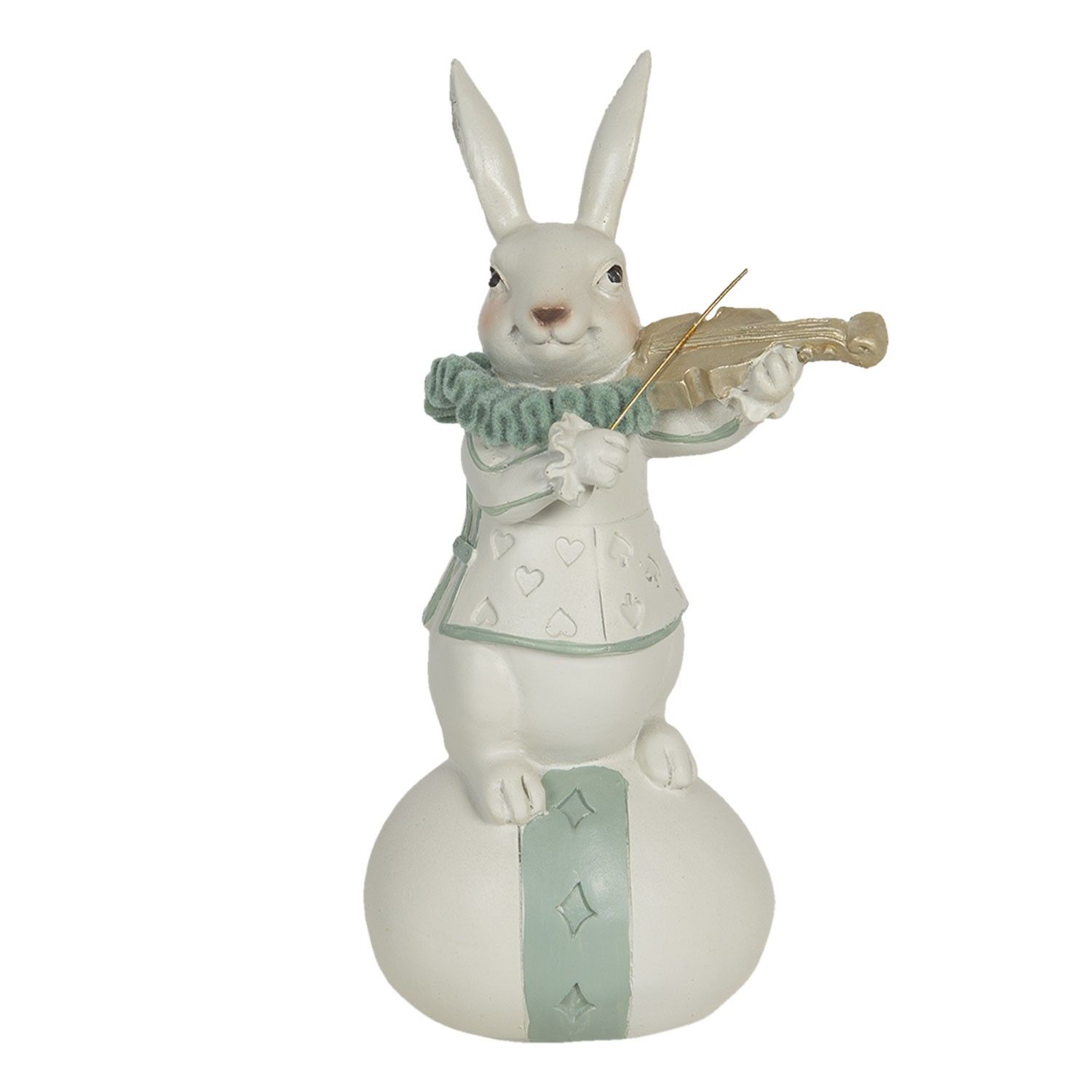 Velikonoční dekorace bílého králíka s houslemi na vajíčku - 8*7*17 cm Clayre & Eef - LaHome - vintage dekorace
