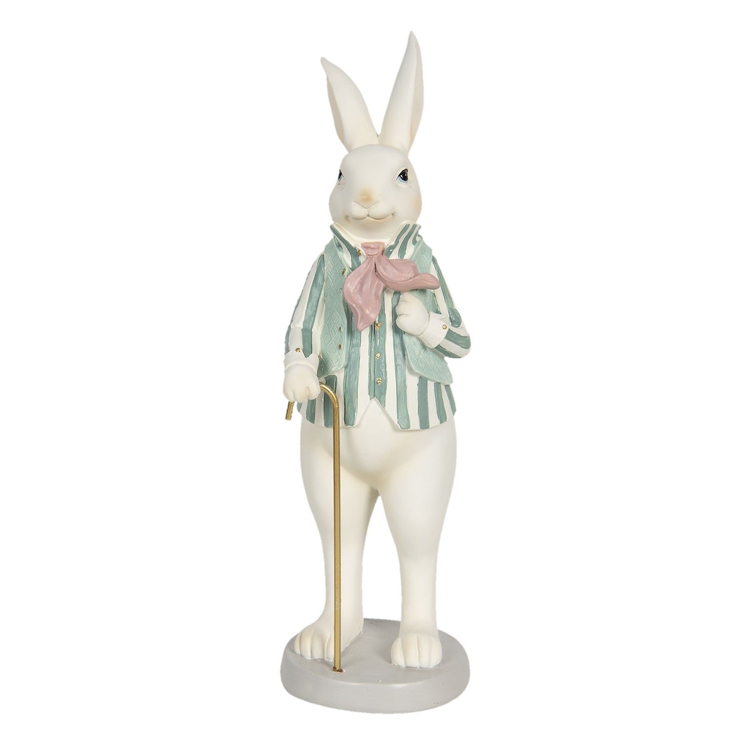 Velikonoční soška králíka v pruhovaném sáčku s hůlkou - 12*9*31 cm Clayre & Eef - LaHome - vintage dekorace