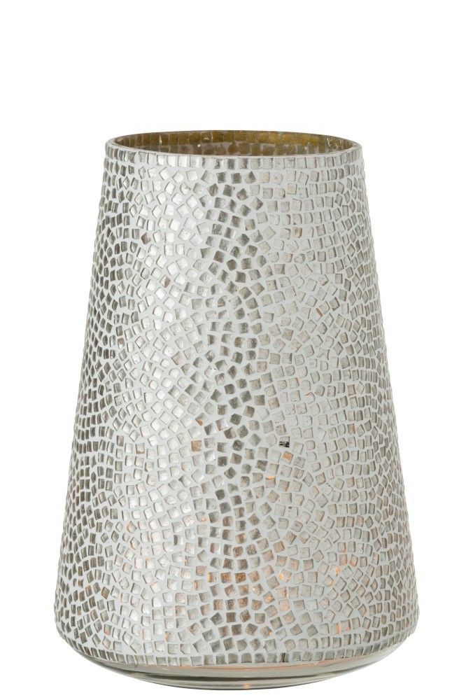 Stříbrno - bílý skleněný svícen Mosaic - Ø 21*30cm J-Line by Jolipa - LaHome - vintage dekorace