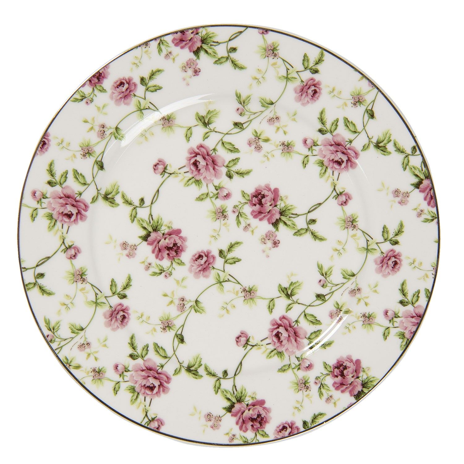 Porcelánový talíř s růžemi Bouton de Rose – Ø 21*2 cm Clayre & Eef - LaHome - vintage dekorace