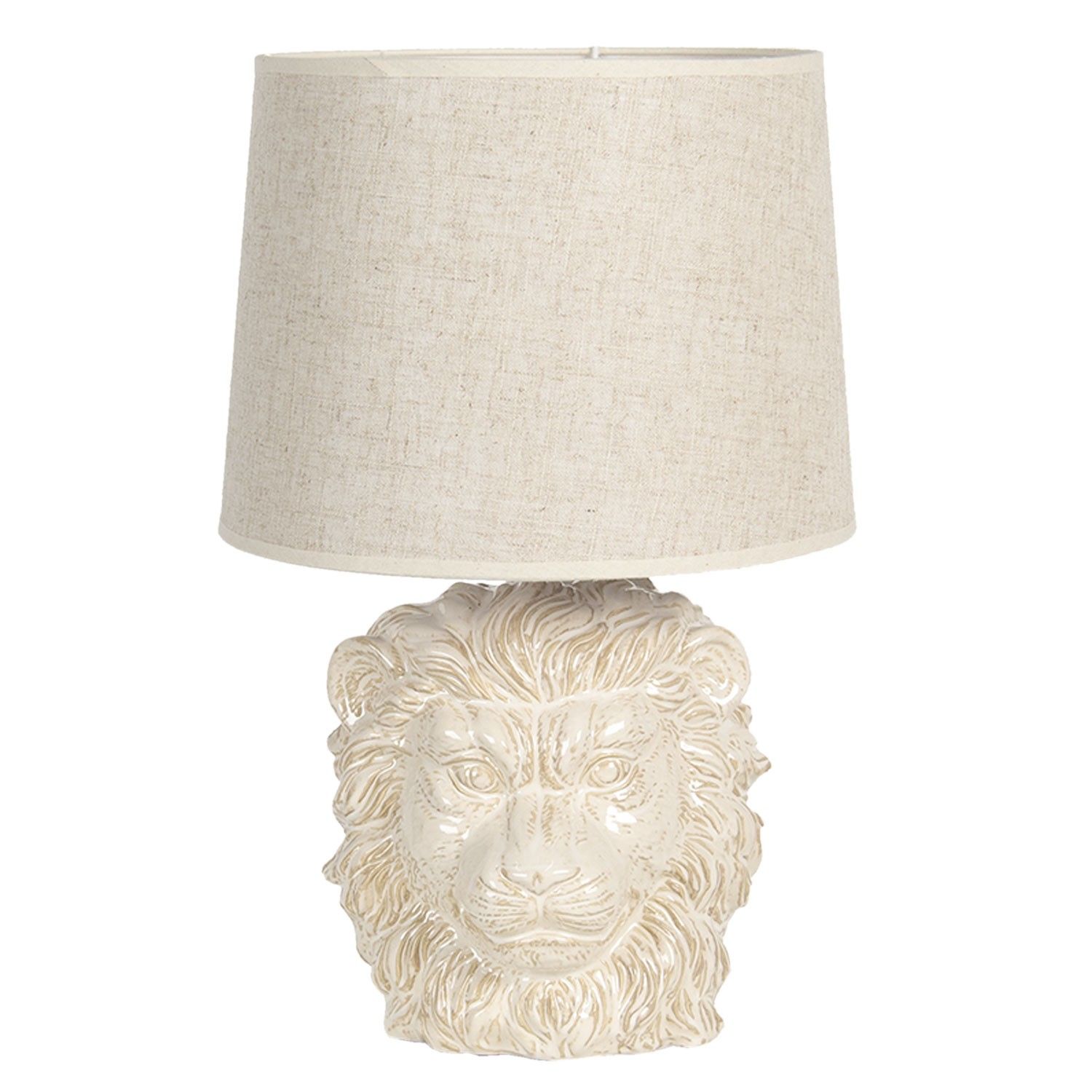 Béžová stolní lampa s hlavou lva - Ø 30*49 cm E27/max 1*60W Clayre & Eef - LaHome - vintage dekorace