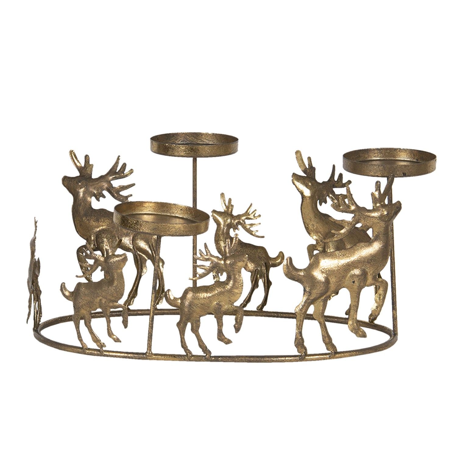 Zlatý kovový svícen s jeleny - 34*22*16 cm Clayre & Eef - LaHome - vintage dekorace